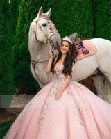 Wholesale Princess Pink Quinceanera Dresses Off Shoulder Party Sparkly Birthday Gowns Sweet Debutante Quinceanera gown