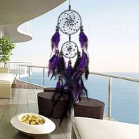 Wholesale Feather Crafts Purple Dream Catcher Wind Chimes Handmade Dreamcatcher Net with Beads for Wall Hanging Car Home Decor