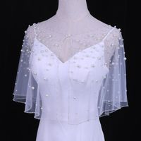 Wholesale Bridal Veils Handmde Wedding Shawl Wrap Pearls Cape Accessories Cloak Short Women Party Evening