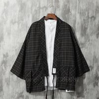 Wholesale Men s Kimono Japanese Traditional Style Coat Cardigan Casual Loose Haori Retro Plaid Samurai Jacket Asian Clothing Yukata Ethnic
