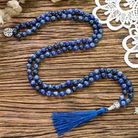 Wholesale Pendant Necklaces mm Natural Blue Vein Stone Lapis Lazuli Beaded Knotted Necklace Meditation Yoga Jewelry Mala Rosary With Tree Of Life
