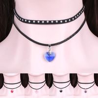 Wholesale Fashion Flannel Necklace With Imitation Crystal Heart Pendant Retro Gothic Style Double Layer Velvet Chokers Jewelry Gifts