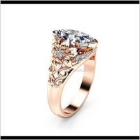 Wholesale Solitaire Rings Jewelry Drop Delivery Elegant Rose Gold Diamond Ladies Luxury Flower Inlaid Marquise Zircon Party Prom Ring Xfevs