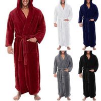 Wholesale Men s Sleepwear Men Luxury Long Bath Robe Dressing Gown Hooded Lace Up Bathrobe Warm