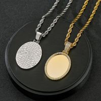 Wholesale Pendant Necklaces ALLME Multi Type Bling Rhinestone Oval Coin Necklace For Women Gold Twisted Rope Chain Titanium Steel