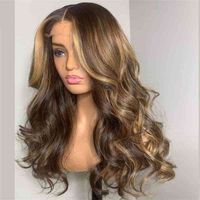 Wholesale Fashion women s big wave wig x6x1 dark light brown pick dyed split bangs medium long curly real hair