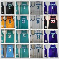 Wholesale Mitchell and Ness Black Basketball Larry Johnson Jerseys Stitched Green Chris Paul Tyrone Muggsy Dell Curry Retro Alonzo Mourning Jersey