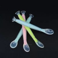 Wholesale Old Cobbler Newborn Baby Products Silicone Feeding spoon Soft head With suction cup Set box NHB13295