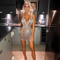 Wholesale Spaghetti Strap Sparkly Sexy Dress Women V Neck Backless Bling Party Night Club Wear SequinVestidos