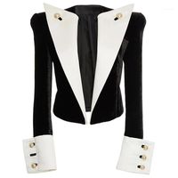 Wholesale Womens Short Jacket Vintage Elegant Slim Suit Coat Velvet Cotton Fashion High Street Runway Designer Clothes1