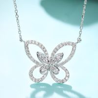 Wholesale Luxury Dazzling Silver Plated White Zircon Crystal Butterfly Necklace Cocktail Party Women Short Chain Fashion Jewelry Pendant Necklaces