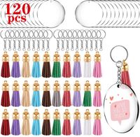 Wholesale 120Pcs Acrylic Keychain Blank Inch Clear Circle Discs with Hole Tassel Pendant Key Rings Bag Ornament for DIY Craft Supplies Kimter W38F