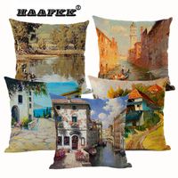 Wholesale Cushion Decorative Pillow D Oil Painting Beautiful Italy Venice Mediterranean Scenery Home Decorative Flowers Ocean Landscape Cushion Cover