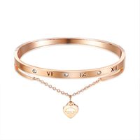 Wholesale Fashion Rose Gold Stainless Steel Bangle Mosaic Small Zirconia Heart Shape Charm Bracelets For Women Jewelry Gift SZ020