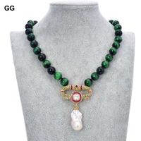 Wholesale GuaiGuai Jewelry quot mm Green Tiger Eye Necklace White Keshi Pearl Cz Pendant