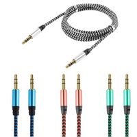 Wholesale 1m Nylon Jack Aux Cable mm to mm Audio Cable Male to Male Kabel Gold Plug Car Aux Cord for iphone Samsung xiaomi