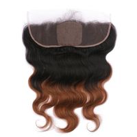 Wholesale Virgin Brazilian Medium Auburn Ombre Human Hair Silk Base x4 Lace Frontal Closure Body Wave B Two Tone Ombre Silk Top Frontal Tiuul