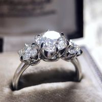 Wholesale Classic Lovers Three stone Ring Sterling silver Sona cz Promise Wedding Band Rings for Women Bridal Party Finger Jewelry