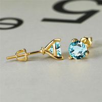 Wholesale Round Light Blue Zircon Yellow Gold Stud Earrings For Women Engagement Jewelry Rainbow Crystal Bridal Wedding Gifts