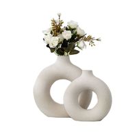 Wholesale Nordic Circular Hollow Ceramic Vase Donuts Flower Pot Home Decoration Accessories Office Desktop Living Room Interior Decor Gift