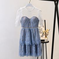 Wholesale summer runway of vintage mini dress women s fashions crocheted frilly rentals diamonds thin button cake dressed