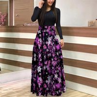 Wholesale Casual Dresses Vintage Christmas Women Patchwork Snowflower Printed Dress Long Sleeve O Neck s Housewife Evening Party Club