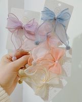 Wholesale Fashion Cute Pom Tulle Bow Hair Clips Solid Bowknot Hairpins Princess Headwear Girls Accessories