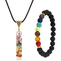 Discount stretch earrings Earrings & Necklace X7YA 2 PCS Prayer Beads Diffuser Bracelet Pendent 7 Chakra Healing Crystals Yoga Meditation Stretch Bangle For Man