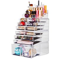 Wholesale Cosmetics Makeup Jewelry Big Storage Case Display Bins with Drawers Integrated Acrylic for Lipstick Jewerly and Makeup Brushes Dresser Bathroom Countertop