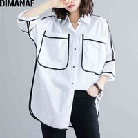 Wholesale DIMANAF Plus Size Women Blouse Shirts Summer Office Lady Tops Tunic Big Size Cotton Loose Casual Spliced Female Clothes NEW