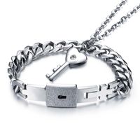 Wholesale Silver Love Bracelet Men Women Titanium steel key Concentric Lock Gold Couple Bracelets Chain Fashion Personality Hip hop
