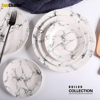 Wholesale Dishes Plates set Inches Porcelain Flat Plate Sets Marble Ceramic Western Dinner Snack Steak Fruit Salad
