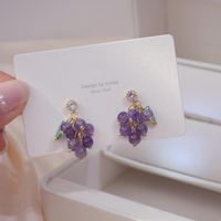 Wholesale High Quality K Real Gold Silver Needle Sparkling Diamond Exquisite Purple Grape Crystal Cute Stud Earrings For Women