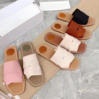 Wholesale 2021 Women Designer Woody Flat Sandal lettering Slippers calfskin Canvas cross straps Shoes Summer Beach Sex flip flops Top Quality With Box