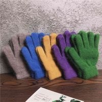 Wholesale New solid color warm real rabbit hair Plush split finger gloves female autumn and winter simple student cycling five knitted