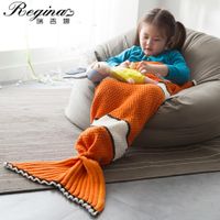 Wholesale Cute Findet Mermaid Tail Blanket Children Fantastic Fairytale Exquisite Crochet Kid Orange Chunky Knit Blanket Girl