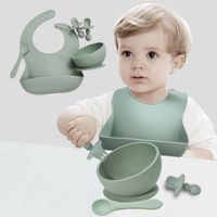 Wholesale Newborn Stuff Baby Silicone Flexable Bibs Food Grade Toddler Sucker Bowl And Spoon Set Waterproof Saliva Towel For Kids