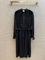 Wholesale Casual Dresses Elegant Black Dress Women Autumn Drop Shoulder Stand Collar Loose High end Brand High Waist Big Hem Pleated