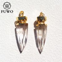 Wholesale FUWO Natural Crystal Quartz Spike Pendant Multi Faceted With K Gold Electroplated Pendulum Gem Stone Jewelry PD085 G0927