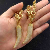 Wholesale Fashion Gold Chain Tooth Ivory Shape k Gold Plated Diamond Pendant Men Hip Hop Necklace