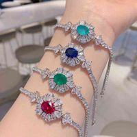 Wholesale Live broadcast network red wind simulation color treasure Bracelet flower type luxury inlaid hand ornament main stone