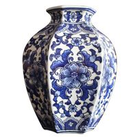 Wholesale Vases Porcelain Antique Hand painted Blue And White Big Belly Vase Flower Arrangement Chinese Style Porch Decoration
