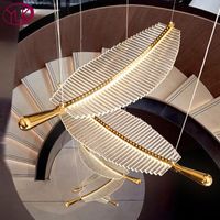 Wholesale Chandeliers Luxury Spiral Staircase Chandelier Modern Feather Hanging Lamp For Living Room Indoor Creative Design Gold Led Light Fixtures