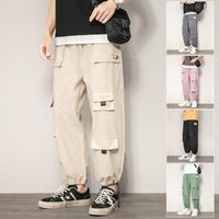 Wholesale Cargo Harem Pink Pants Men s Casual Jogger Loose Ribbon Tactical Cropped Harajuku Streetwear Multi pocket Hip hop