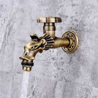 Discount wall fit Kitchen Faucets Antique Brass Mop Taps Washing Machine Faucet Dragon Design Single Cooling Outdoor Balcony Water Garden Retro P3z8