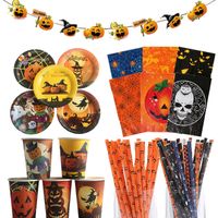 Wholesale Halloween Decoration Supplies Tablecloths Straws Paper Plates Paper Cups Halloween Party Supplies Halloween Door Flag HY1 H0910