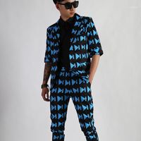 Wholesale Men s Suits Blazers Fit Casual Slim Half Sleeve Suit Blazer Jacket DJ Stage Costumes Fashion Hip Hop Streetwear Men Sets jacket pant