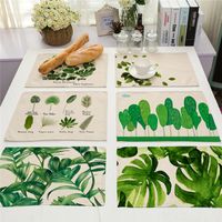 Wholesale Green Leaf Plant Pattern Kitchen Placemat Coaster Dining Table Mats Cotton Linen Pad Bowl Cup Mat cm Home Decor