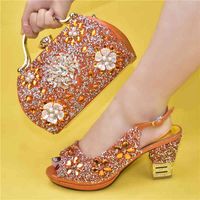 Wholesale Doershow Italian Orange Shoes and Bag Sets for Evening Party with Stones Leather Handbags Match Bags huk1