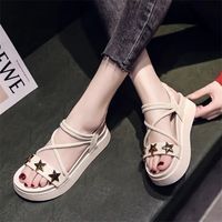 Wholesale Roman sandals female fairy style ins tide thick soled T shaped buckle student all match flat shoes fashion women slipper